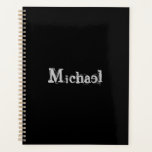 Modern minimalistic monogram name black white planner<br><div class="desc">Moderne minimalistic monogram name black white. Personalizable custom name on a black color.</div>