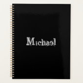Modern minimalistic monogram name black white planner (Voorkant)