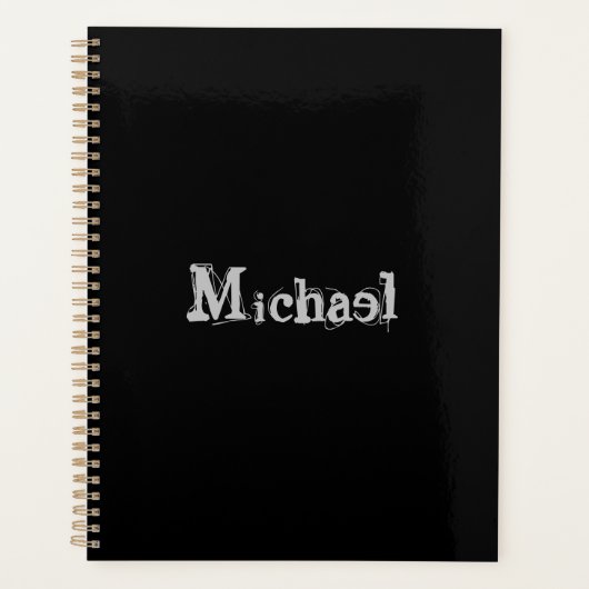 Modern minimalistic monogram name black white planner (Voorkant)