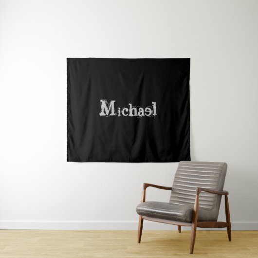 Modern minimalistic monogram name black white wandkleed (In Situ (horizontaal))