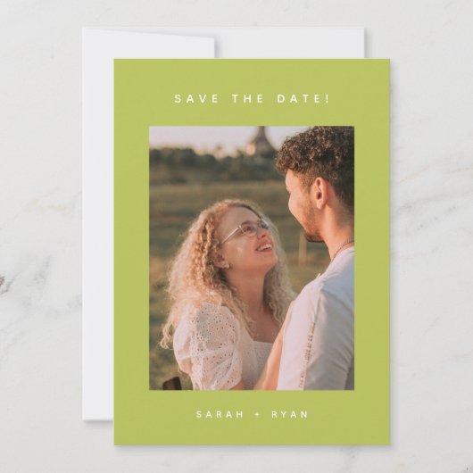 Modern Minimalistic Photo Lime Green Wedding Save The Date (Voorkant)