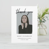 Modern Minimalistic Script 2-Photo Graduation Bedankkaart (Staand voorkant)