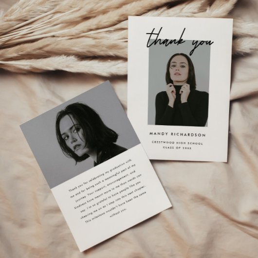 Modern Minimalistic Script 2-Photo Graduation Bedankkaart