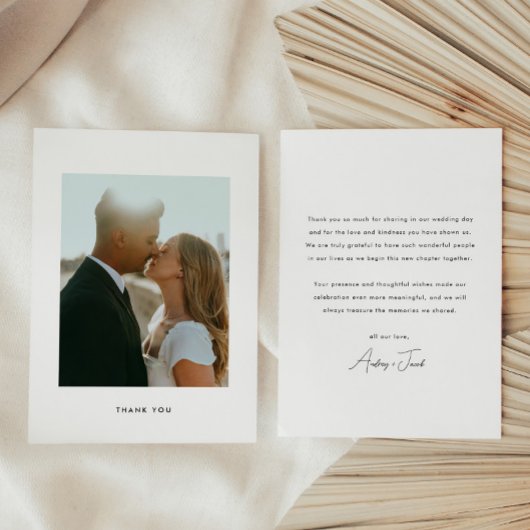 Modern Minimalistic Script Wedding Photo Bedankkaart
