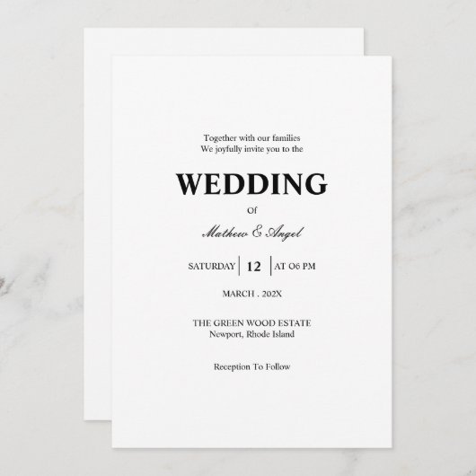Modern Minimalistic Wedding Invitation Kaart (Voorkant / Achterkant)