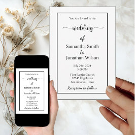 Modern Minimalistic White on Black Wedding  Kaart
