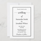 Modern Minimalistic White on Black Wedding Kaart (Voorkant)
