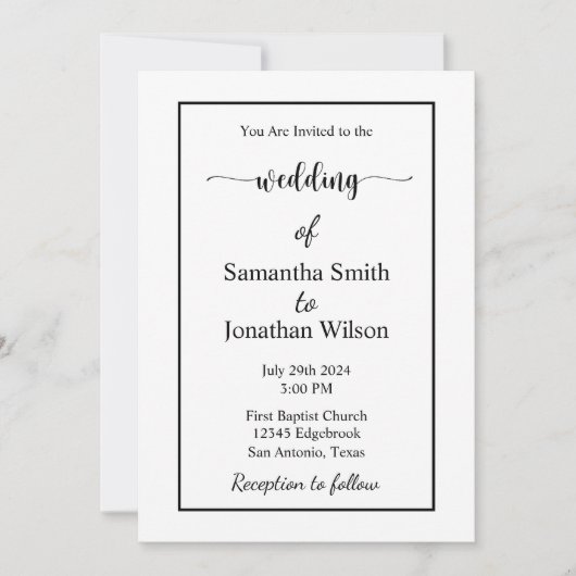 Modern Minimalistic White on Black Wedding  Kaart (Voorkant)