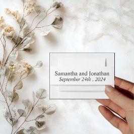 Modern Minimalistic White on Black Wedding  Uitnodigingen Wikkel