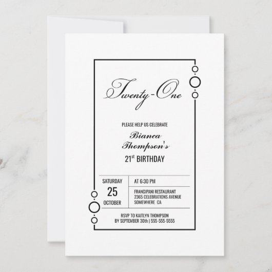 Modern minimalistisch 21e verjaardagsfeestje kaart (Voorkant)