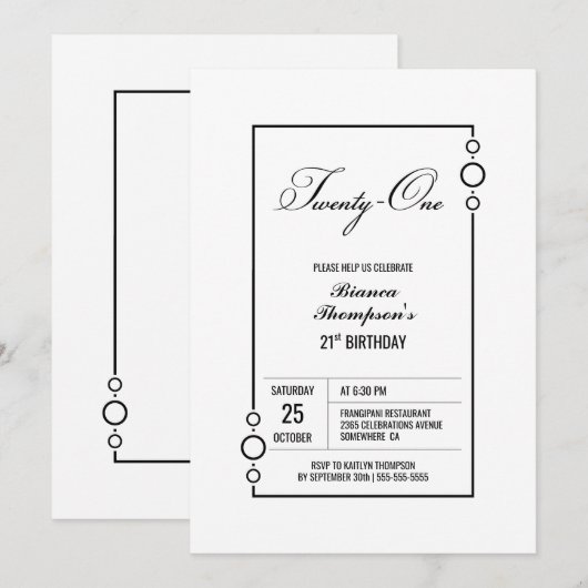 Modern minimalistisch 21e verjaardagsfeestje kaart (Voorkant / Achterkant)