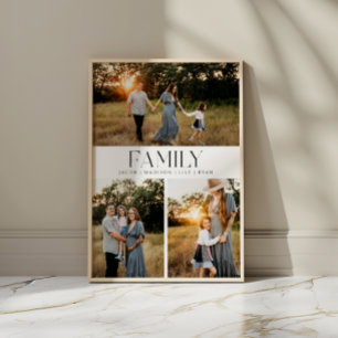 Modern minimalistisch 3 foto familie Keepsake Post Poster