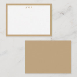 Modern Minimalistisch 3 Monogram Een Rand Beige Notitiekaartje