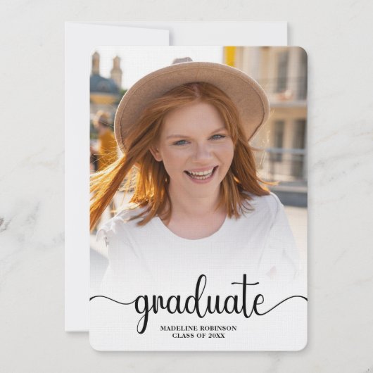 Modern minimalistisch 4-foto script chic Afstudere Kaart (Voorkant)