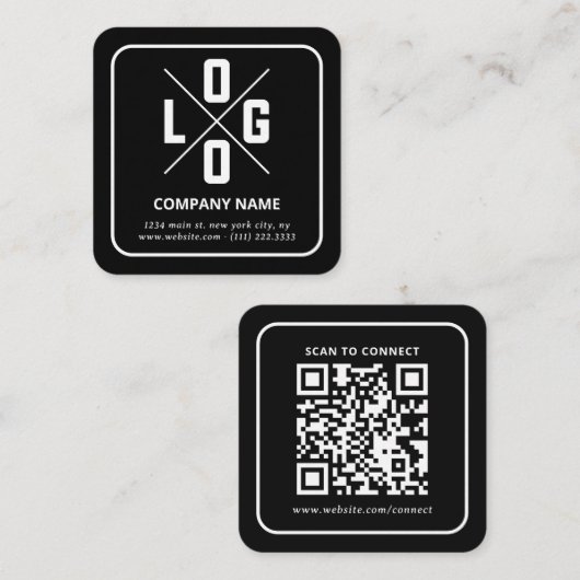 Modern Minimalistisch Aangepast QR Code Logo Vierkante Visitekaartje (Voorkant / Achterkant)