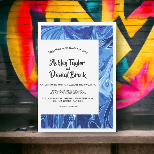 Modern minimalistisch Abstract blauw tekenweddensc Kaart