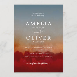 Modern minimalistisch Abstract Rood en Blauw huwel Kaart