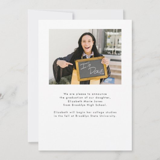 Modern minimalistisch Afstuderen Afstudeerder Foto Aankondiging (Achterkant)