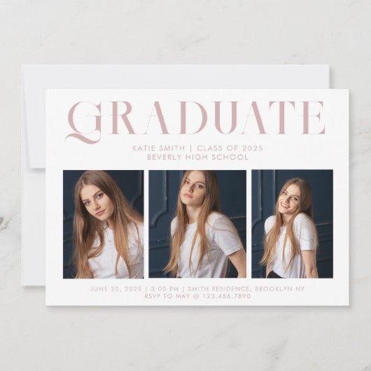 Modern minimalistisch Afstuderen drie foto Kaart (Voorkant)