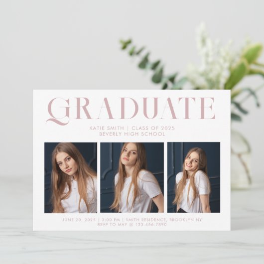 Modern minimalistisch Afstuderen drie foto Kaart (Staand voorkant)