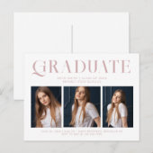 Modern minimalistisch Afstuderen drie foto Uitnodiging Briefkaart (Voorkant / Achterkant)