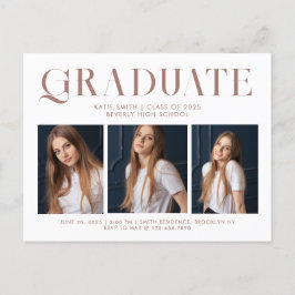 Modern minimalistisch Afstuderen drie foto Uitnodiging Briefkaart