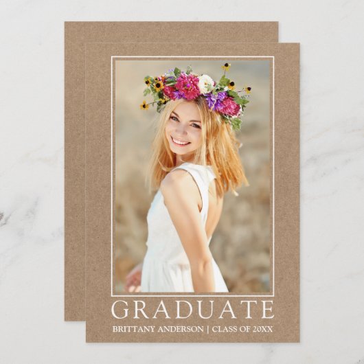 Modern minimalistisch Afstuderen Foto Kraft Aankondiging (Voorkant / Achterkant)