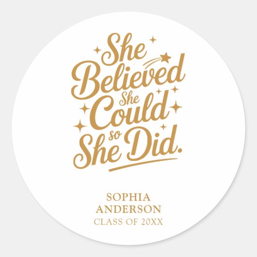 Modern minimalistisch Afstuderen Gold Script Quote Ronde Sticker (Voorkant)