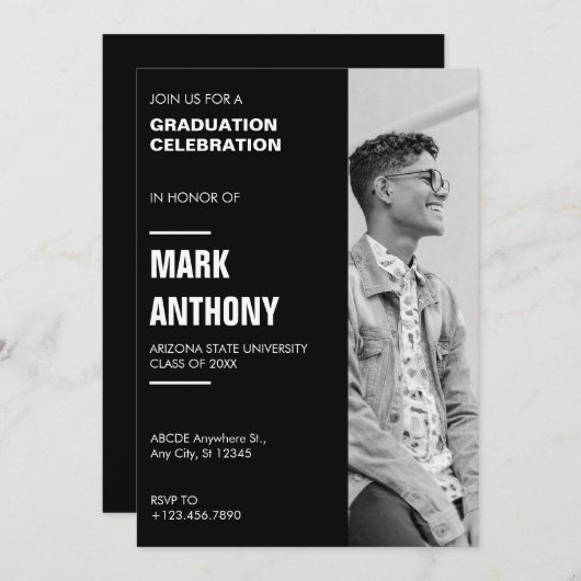 Modern minimalistisch afstuderen kaart (Voorkant / Achterkant)