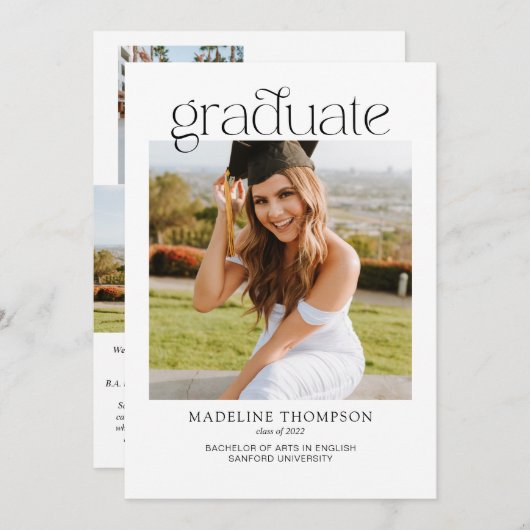 Modern minimalistisch Afstuderen voor fotocollage  Aankondiging (Voorkant / Achterkant)