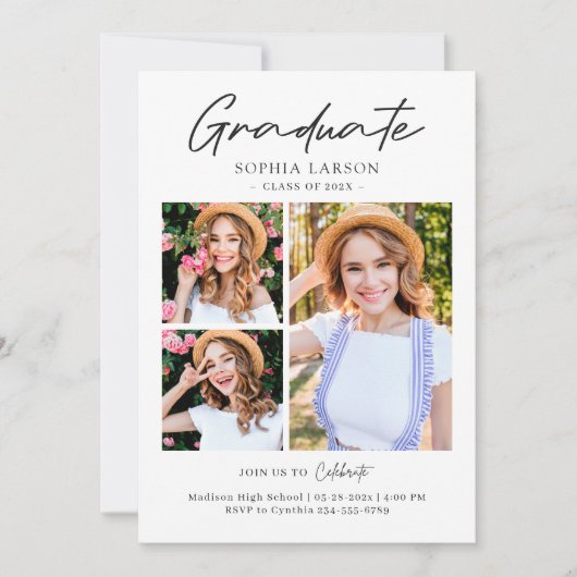 Modern minimalistisch Afstuderen voor fotocollage  Aankondiging (Voorkant)