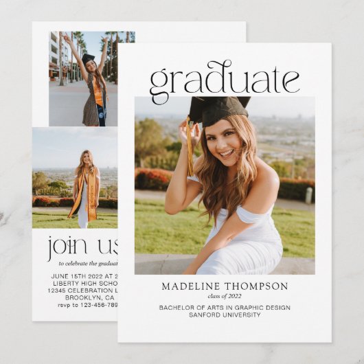 Modern minimalistisch Afstuderen voor fotocollage  Kaart (Voorkant / Achterkant)