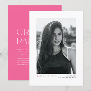 Modern minimalistisch Afstuderen voor hot-roze fot Aankondiging