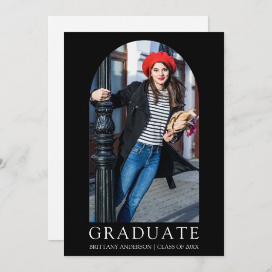 Modern minimalistisch Afstuderen voor zwarte foto' Aankondiging (Voorkant / Achterkant)