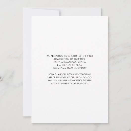 Modern minimalistisch Afstuderen zwart fotowit Aankondiging (Achterkant)