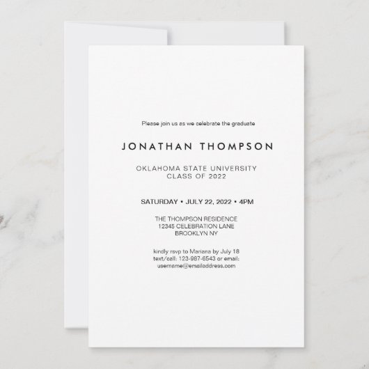 Modern minimalistisch Afstuderen zwart fotowit Kaart (Achterkant)