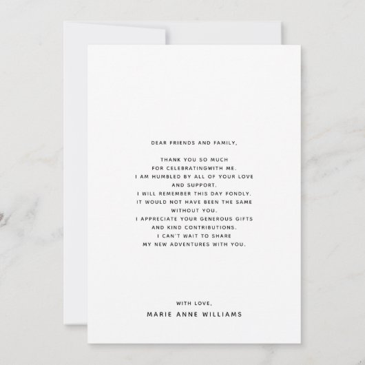 Modern Minimalistisch Arch Photo Afstuderen Bedankkaart (Achterkant)