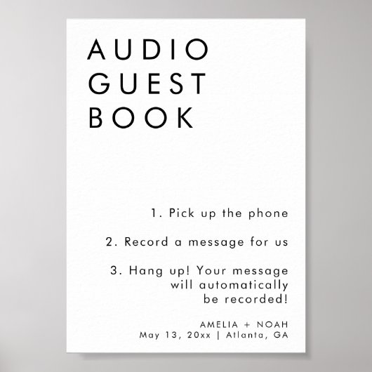 Modern Minimalistisch Audio Gastenboek Trouwbord Poster (Voorkant)
