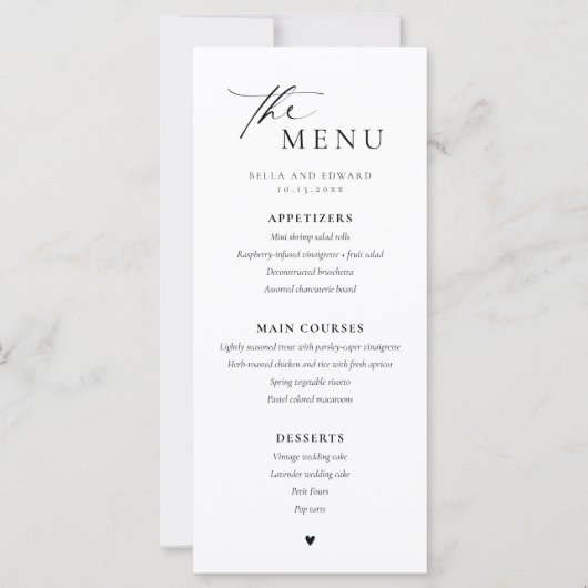 Modern minimalistisch avondmenu (Voorkant)