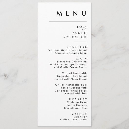 Modern minimalistisch avondmenu menu (Voorkant)