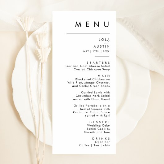 Modern minimalistisch avondmenu menu