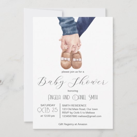 Modern minimalistisch baby shoe baby shower kaart (Voorkant)