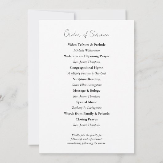 Modern minimalistisch begrafenisherdenkingsprogram kaart (Achterkant)