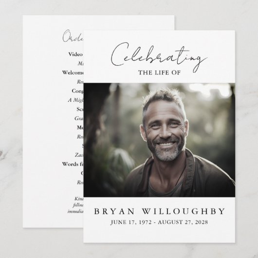 Modern minimalistisch begrafenisherdenkingsprogram kaart (Voorkant / Achterkant)