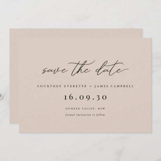 Modern minimalistisch beige bespaart de datumuitno kaart (Voorkant / Achterkant)