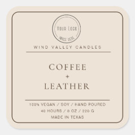 Modern minimalistisch beige bruin logo kaarsenlabe vierkante sticker