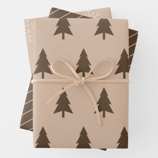 Modern minimalistisch beige en bruine kerstpatrone inpakpapier vel (In situ)