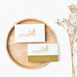 Modern Minimalistisch Beige Goud Stijlvol Script Visitekaartje
