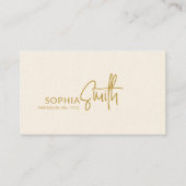 Modern Minimalistisch Beige Goud Stijlvol Script Visitekaartje (Voorkant)