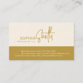 Modern Minimalistisch Beige Goud Stijlvol Script Visitekaartje (Achterkant)